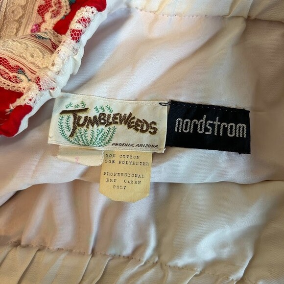 VTG 70s Tumbleweeds Maxi Skirt M/L Lace Red Floral Bohemian Cottagecore - Picture 9 of 9